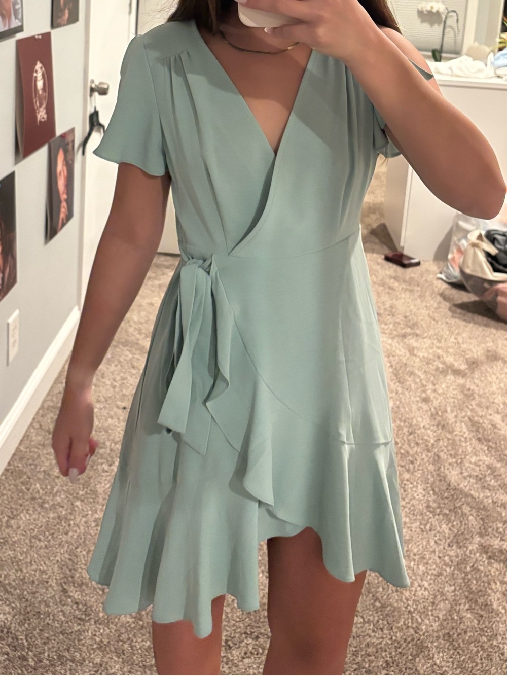 Altar'd State Sage Wrap Mini Dress with Ruffle Hem